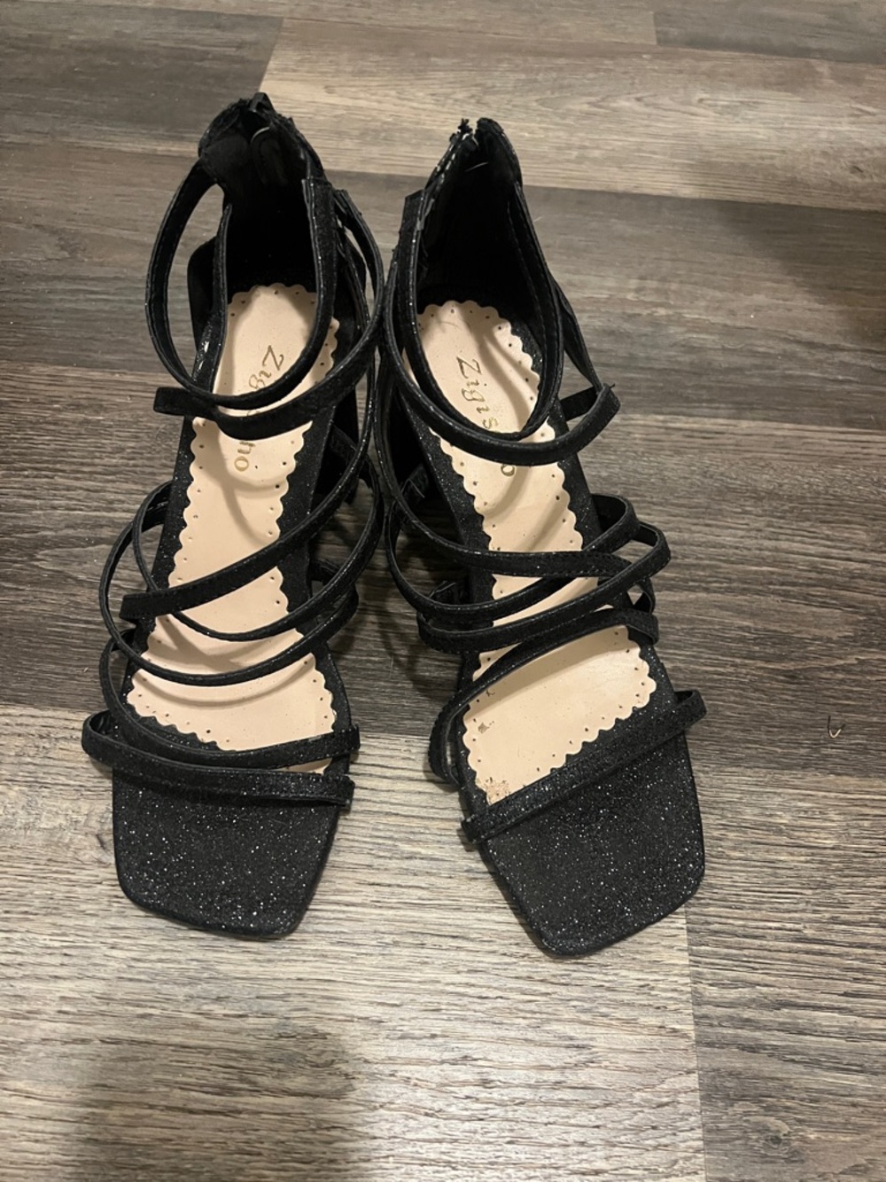 Zigi Soho Black Glitter Strappy Heels